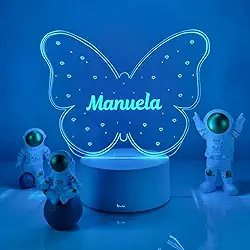 Luminária Borboleta Personalizada Infantil Presente Para Menina Abajur Quarto de Bebê Batizado de Madrinha e Padrinho Batismo