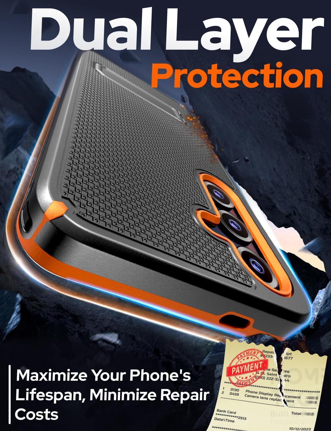 Designed for Samsung Galaxy S25 Case with Belt Clip Holster - Compatible with MagSafe Magnetic Heavy Duty Phone Cover with Kickstand - Black & Orange - Image 3