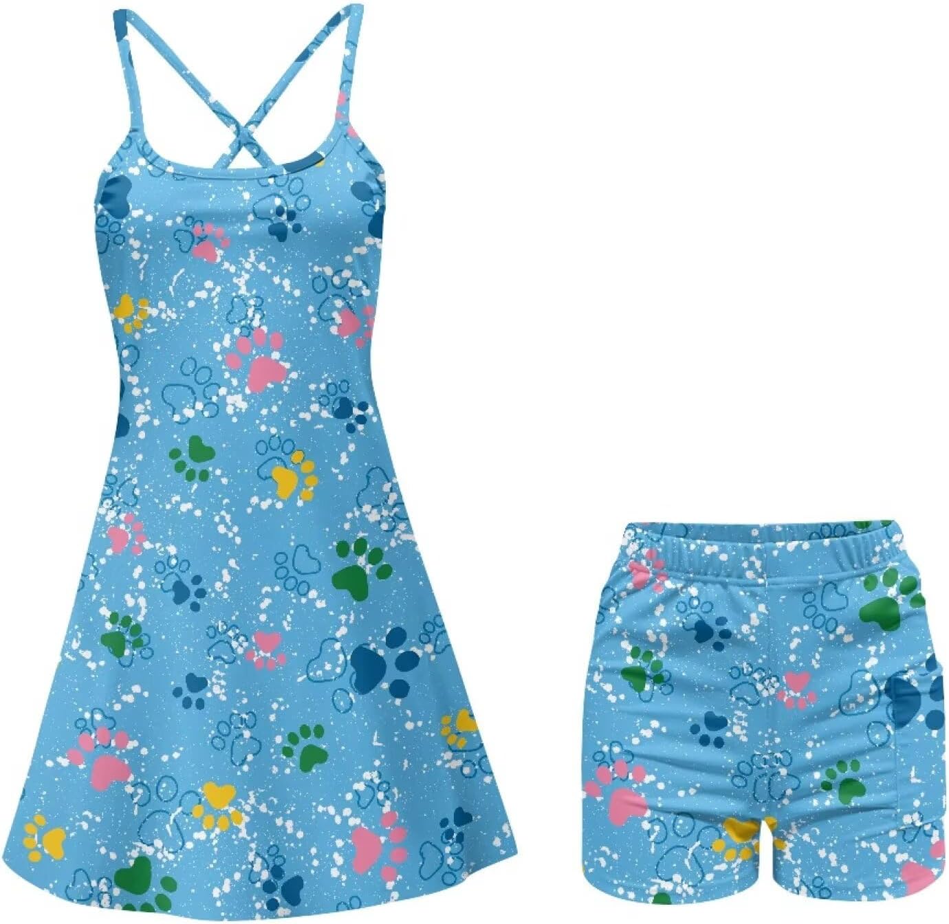 Womens Tennis Dress, Workout Dresses with Built-in Shorts Pockets Golf Athletic Dresses for Women, (XS-2XL Size)