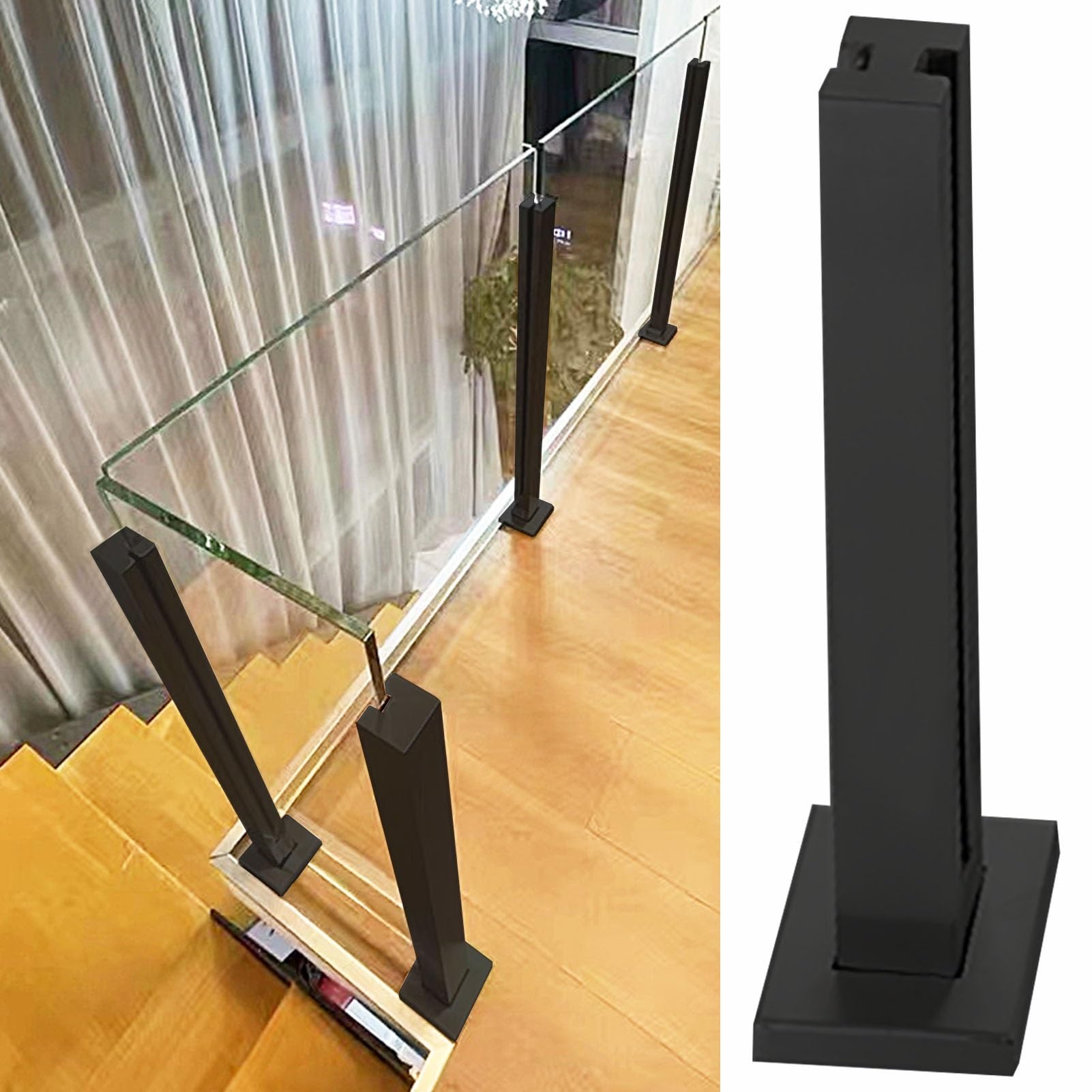 Balustrade Square Glass Railing Post Black, Indoor Hallway Stairs Glass Panel System, 304 Stainless Steel Glass Balustrade Kit, 90 Cm 100 Cm 110cm High ( Color : Black - Mid Post , Size : H-80cm/31.5"