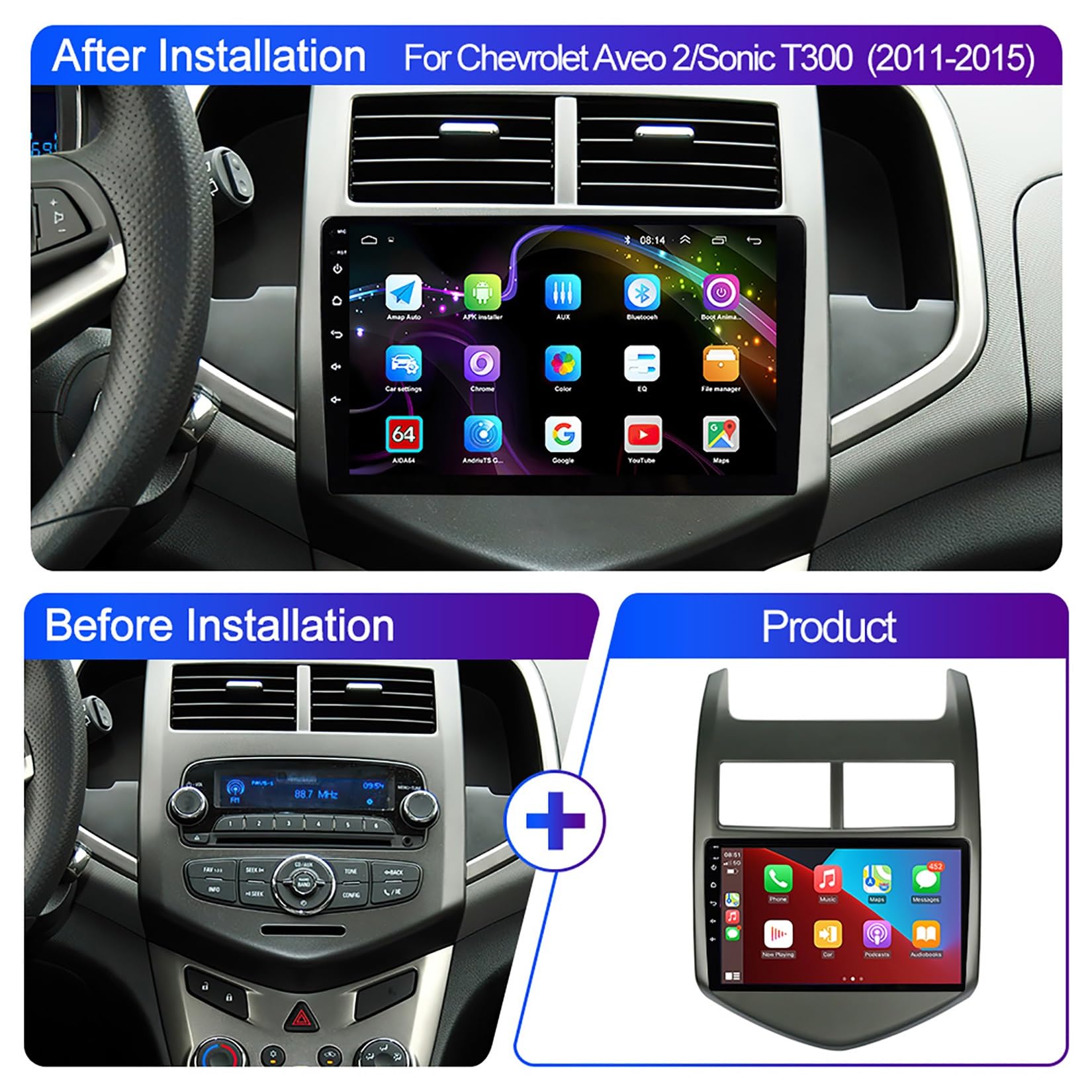 Android 12 2 din radio samochodowe stereo do Chevrolet Aveo 2 Sonic T300 2011-2015, 9-calowy ekran dotykowy, radio samochodowe, akcesoria samochodowe, multimedialny odtwarzacz wideo, obsługa Wi-Fi,