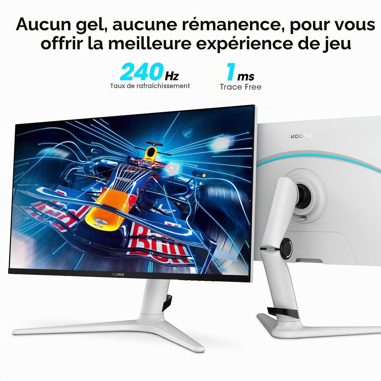 KOORUI Écrans PC Gaming MG27K1Q 27 Pouces, QHD(2560 * 1440), 240Hz, VA Mini LED, 1ms, Adaptive Sync, 2xHDMI 2.0 & DisplayPort 1.4, HDR 1000, DCI-P3 95%, VESA 75 * 75mm, Eye Care, Réglable en Hauteur