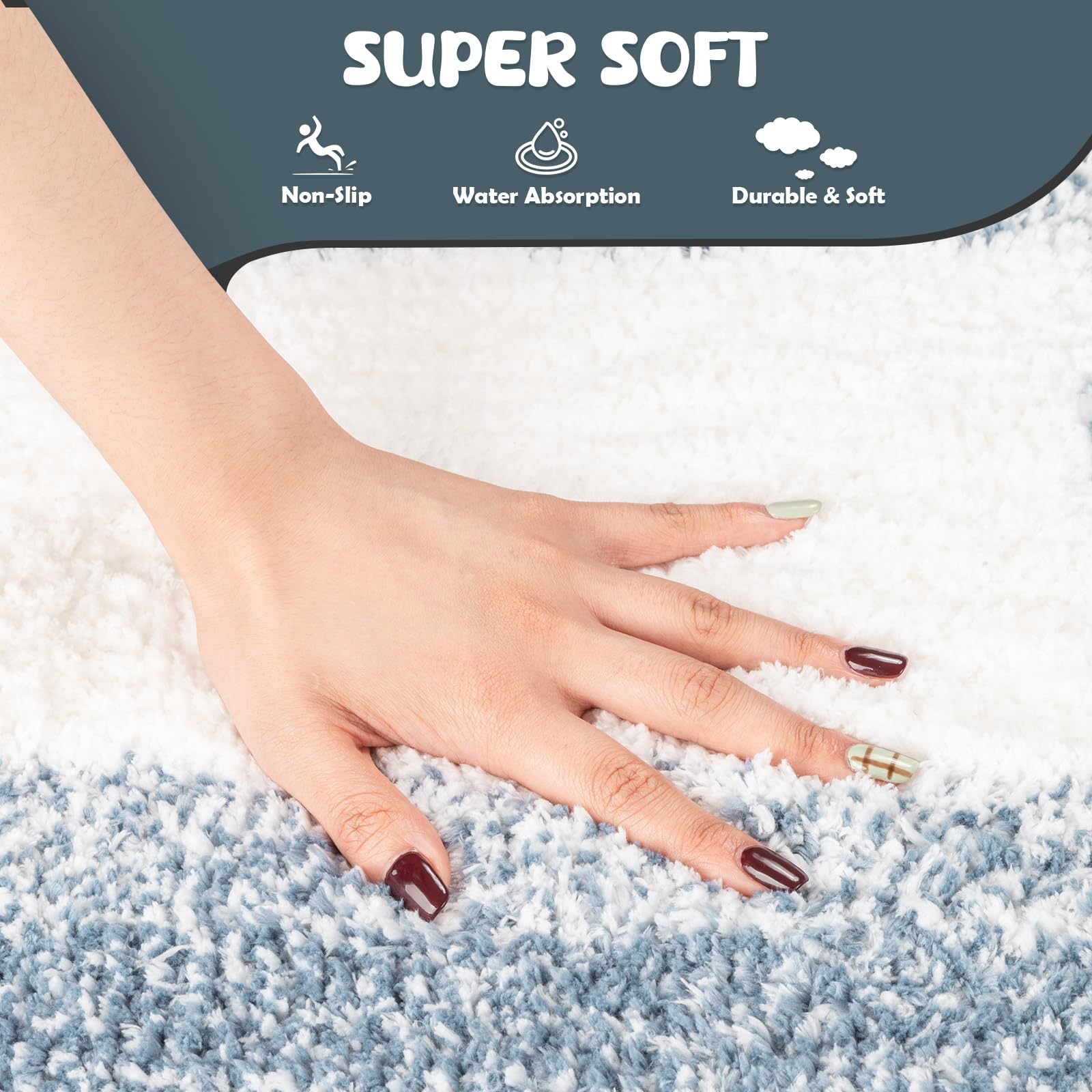 Alfombra Baño 2 Piezas de Microfibra, Absorbente Alfombrillas baño de Pelo Largo y Alfombrillas para Inodoro, Antideslizante y Lavable(80x50cm+50x50, Azul)