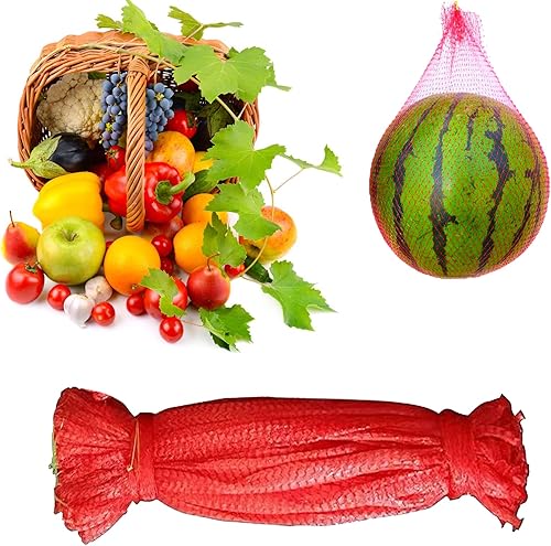 Paquete de 50 redes de sandía de 17.7 pulgadas, bolsas de malla de cebolla roja, reutilizables, redes de melón, hamacas de melón, bolsas colgantes