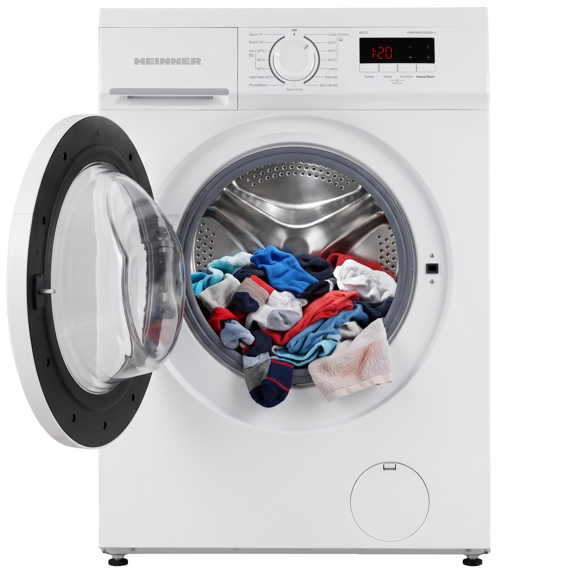 Slim Waschmaschine HWM-M6010SMD++ – 6 kg Fassungsvermögen | 1.000 U/min Schleuderdrehzahl - Energieeffizienzklasse A, Digital-Display - Weiß - 5 Jahre Garantie