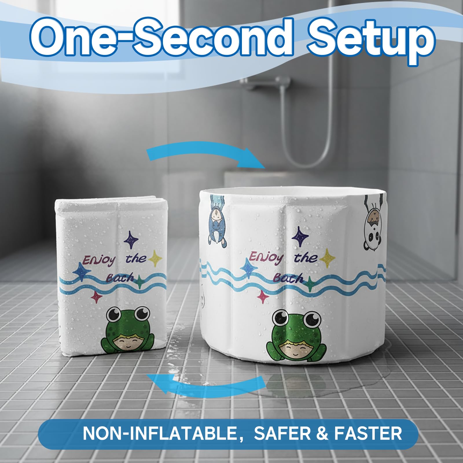 Vasca da bagno pieghevole per bambini con fiore per doccia, design con mostro dei cartoni animati, vasca da bagno portatile con anatra giocattolo