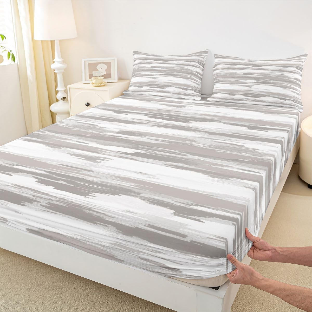 Homemissing Gris Und Weiß Drap Housse 180x200cm