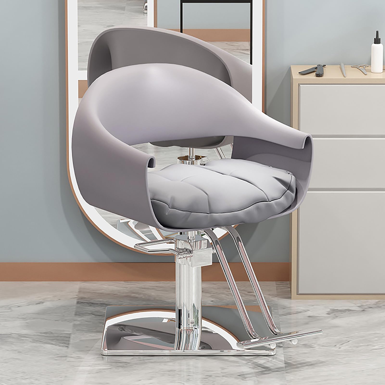OZBMA Hydraulic Swivel Salon Chair with Adjustable Backrest and Footrest for Professional Hairdressing Barber Services (D square)