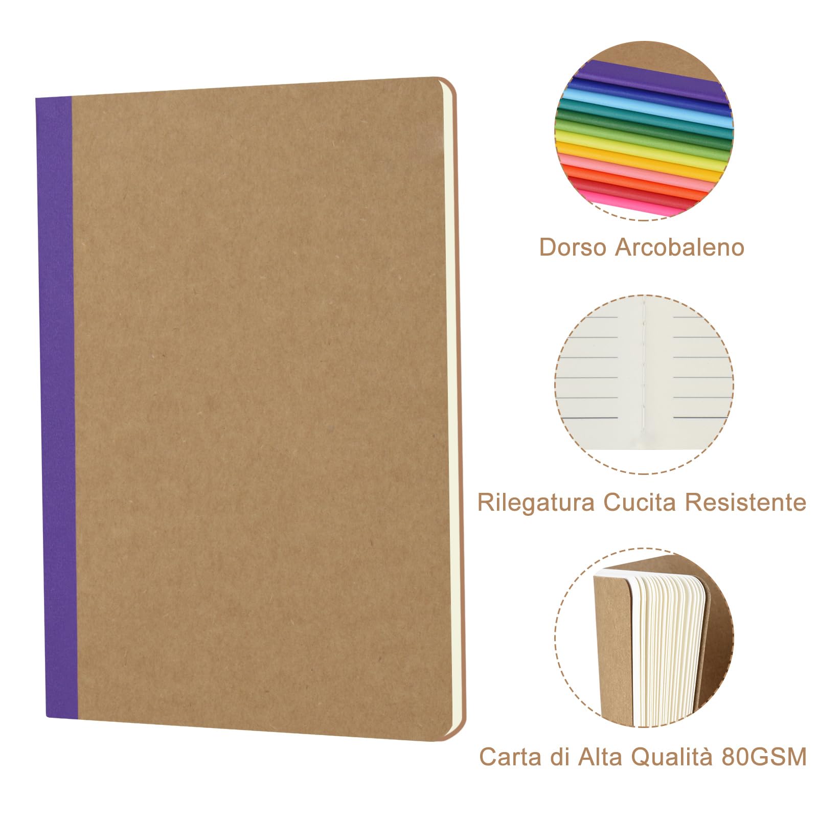 ZCZN Quaderno A5 Con Dorso Arcobaleno Vivace, 12 Pezzi, Quaderni a Righe, 30 Fogli