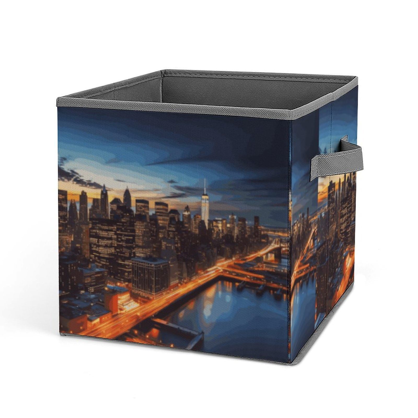 DWVTSLH New York City Scenery Cube Storage Bins with Handle, Foldable Storage Cubes, 11 Inch Large Storage Baskets, Washable Fabric Closet Organizer for Shelves, Decorative Clothes Storage Boxes