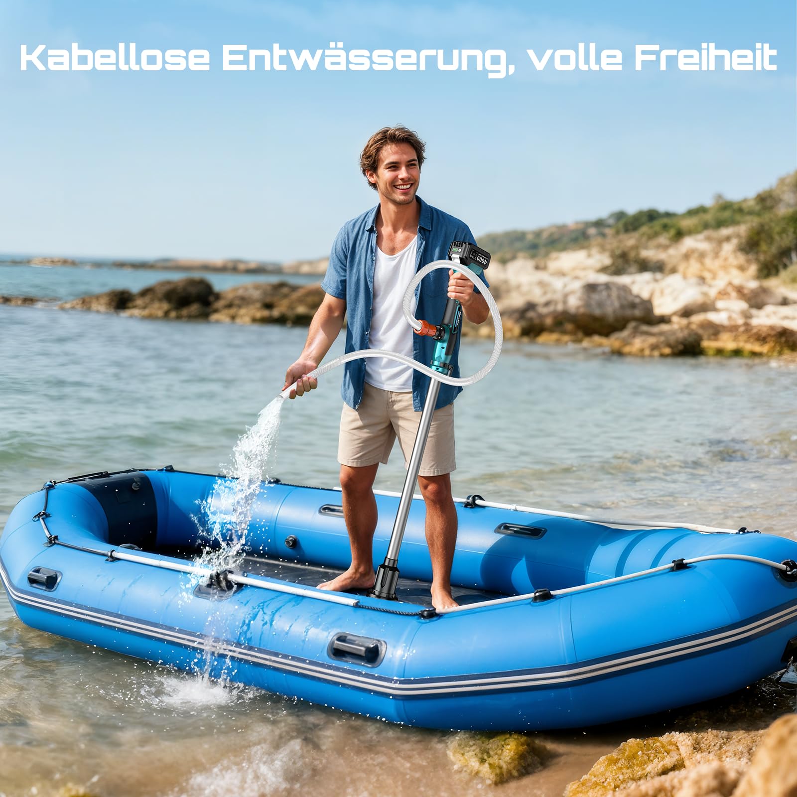 Seesii Akku-Transferpumpe – 2880 L/h, Selbstansaugend, 2×4000 MAh, Für Wasser & Diesel, 3/4″ Schlauchanschluss, Tragbar