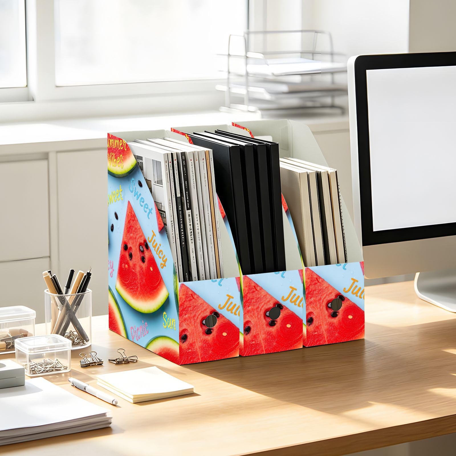 Organizer da scrivania classico blu anguria con aperture per impugnatura