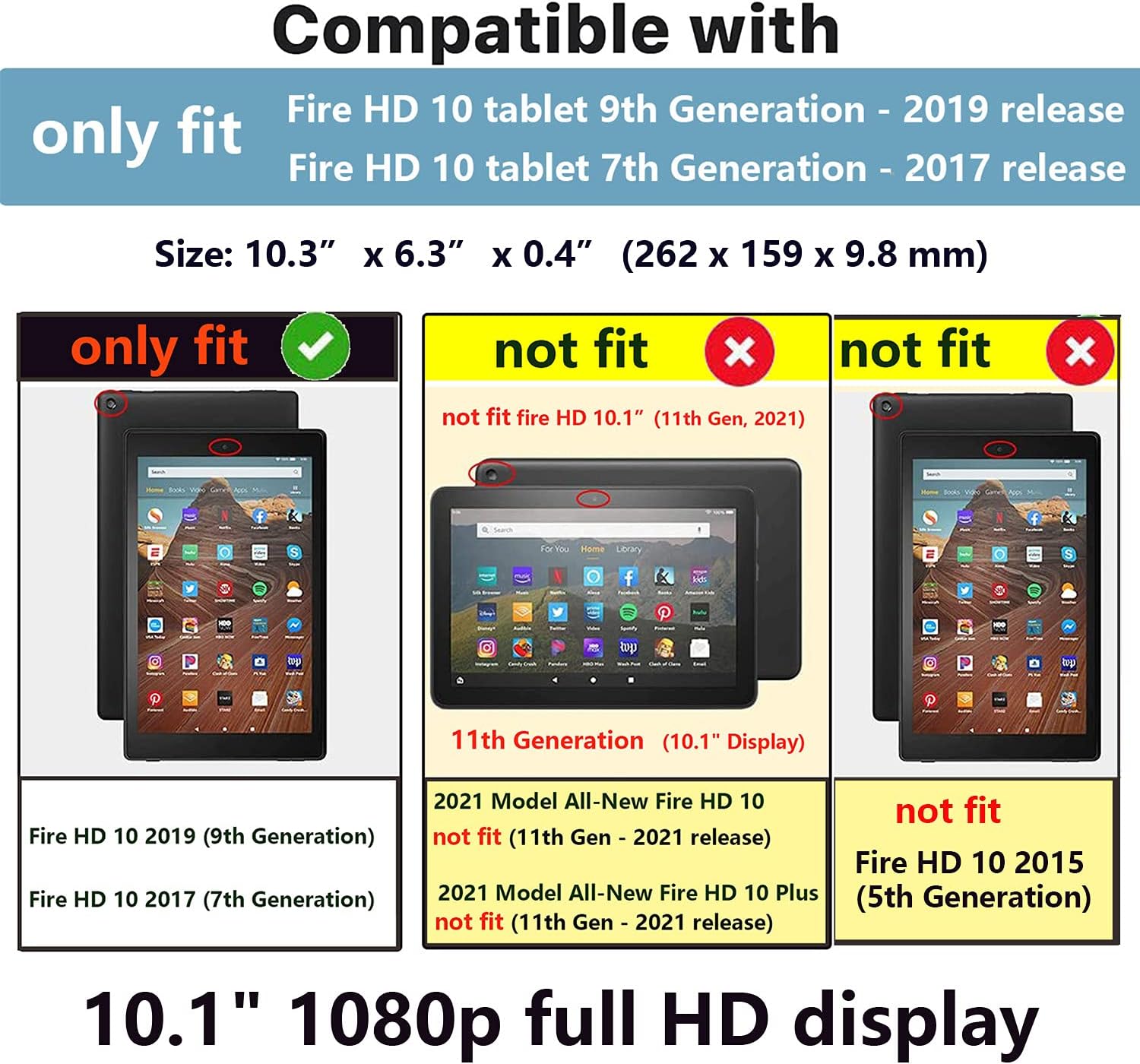 for Amazon Kindle Fire HD 10 Tablet 2019/2017 Case 9th and 7th Generation 10.1" with Pencil Holder Card Slots [Auto Sleep/Wake] Folio Stand PU Leather Magnetic Smart Flip Cover, Wolf & Dog