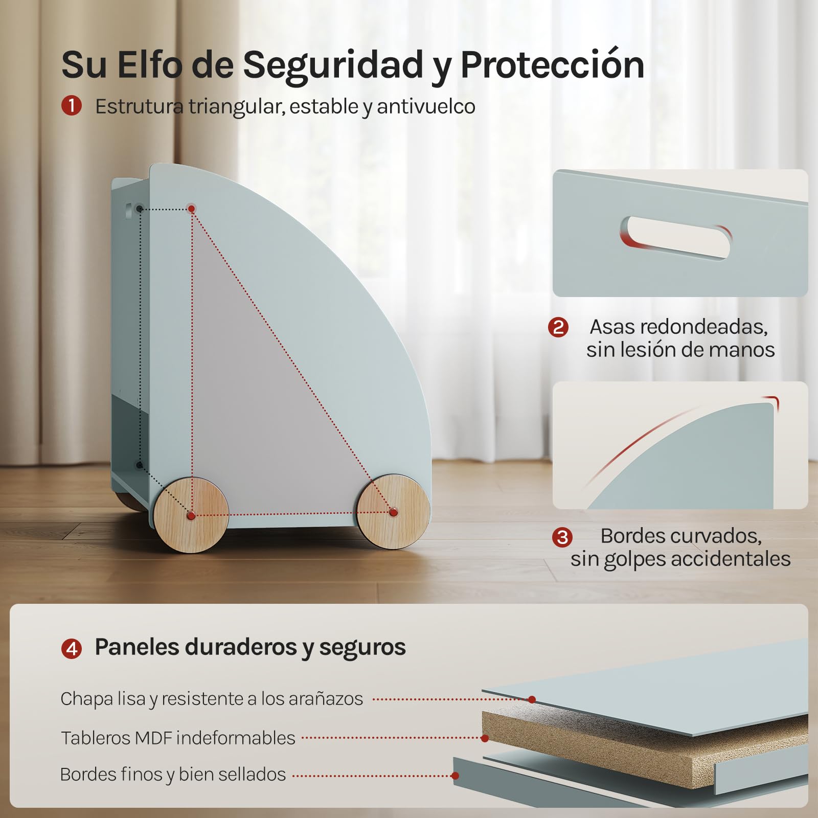 WOLTU Estantería para Niños con 4 Ruedas y 3 Estantes Pequeños, Librero Infantil para Habitación Organizador Multiusos, Estante de Mini Libreria Gris Maderam