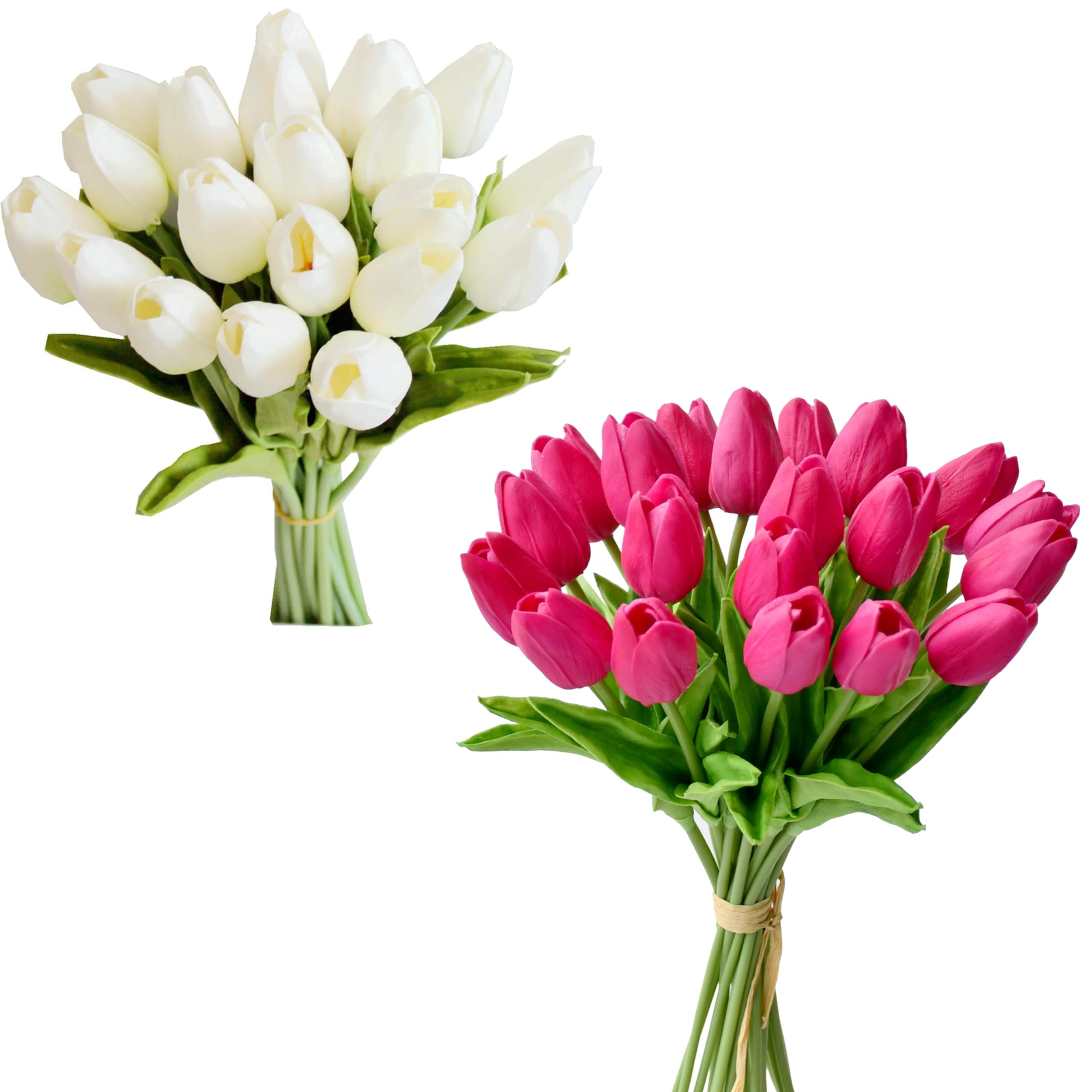 Mandy's 20pcs Artificial White Tulips 20pcs Artificial Hot Pink Tulips