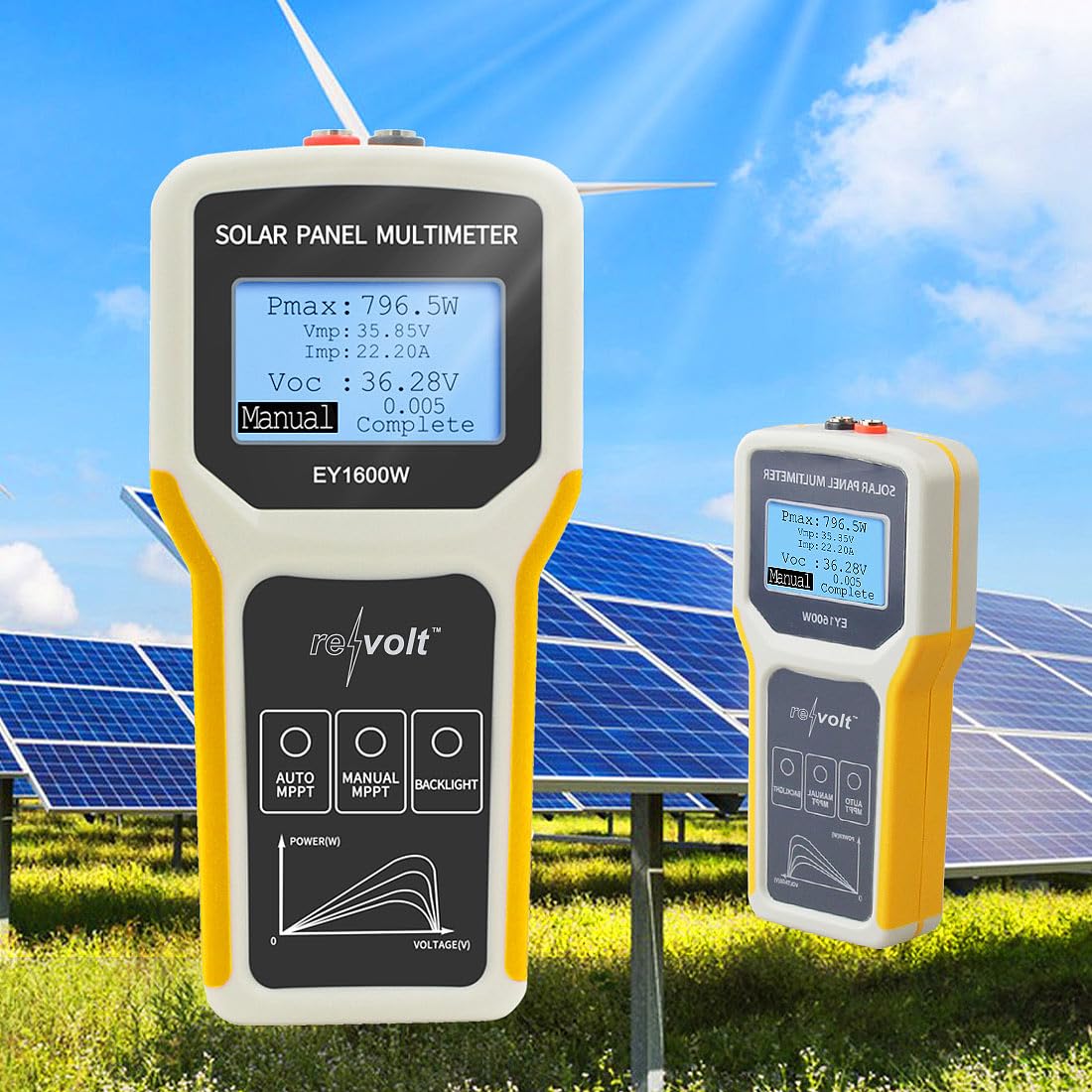 revolt Multimetro digitale per pannelli solari fino a 1.600 W, 60 V, 60 A, display LCD XL