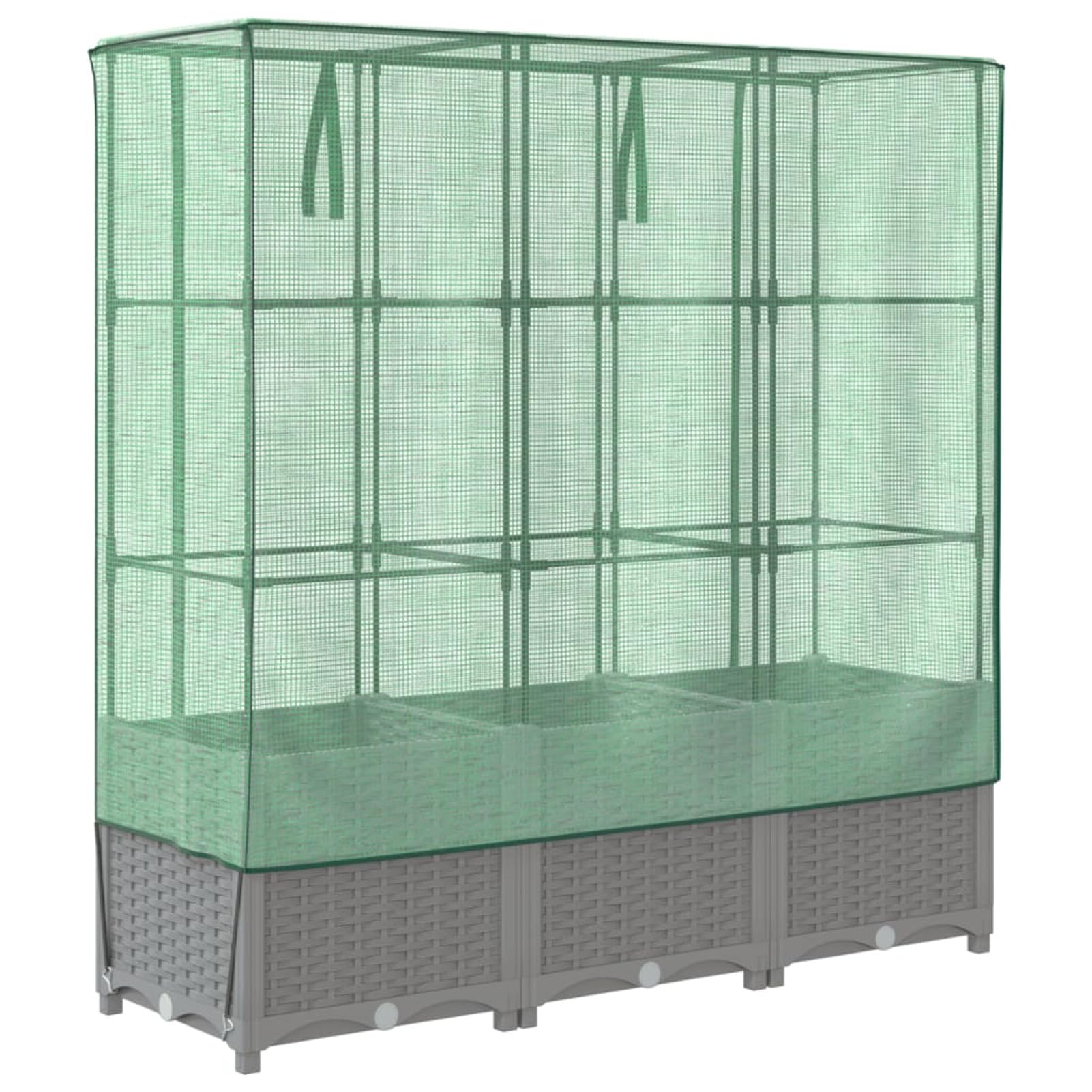 Homgoday Hochbeet mit Gewächshaus-Aufsatz Pflanzkasten Gemüsebeet Blumenbeet Blumenkasten Gartenbeet Pflanzbeet Frühbeet für Balkon Garten Terrasse Rattan-Optik 120x40x138 cm Hellgrau
