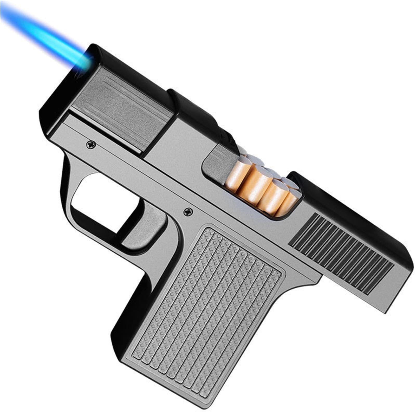 Windproof Jet Torch Lighter—Refillable Butane, Tactical-Style Cigarette Case Lighters—A Gift for Men, Fathers, Husbands, or Boyfriends(fuel not included)(Black)