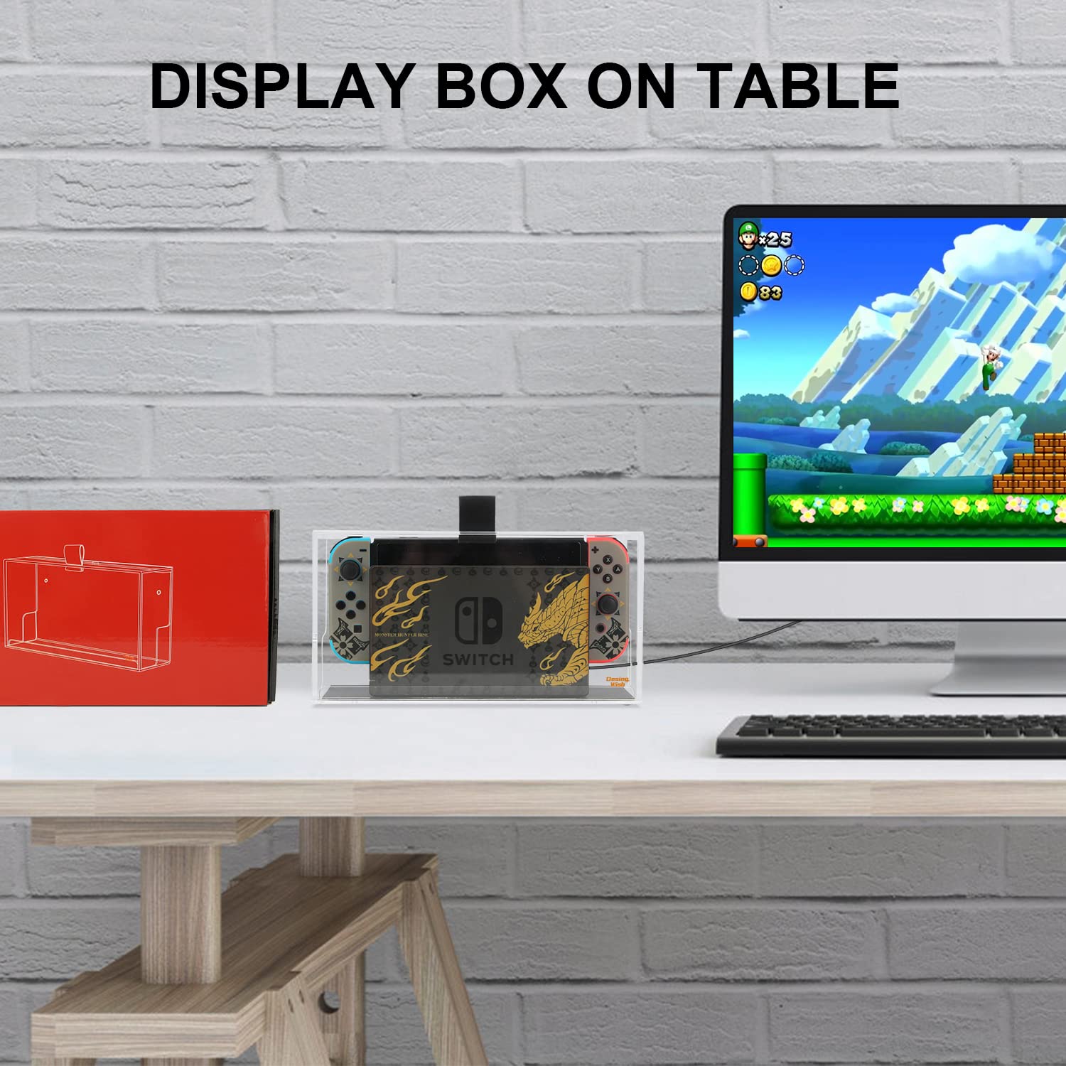Desing Wish Manchon de Quai en Acrylique Transparent Vitrine Murale Compatible avec Nintendo Switch OLED Kit de Montage Mural Cache Anti-poussière Compatible avec Interrupteur