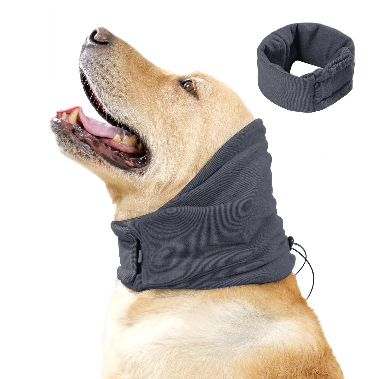 Dog Snood Earmuffs Calming Hood Neck and Ears Warmer Comfort Adjustable Noise Reducing Dog Warmer Ear Protectors Covers for Anxiety Relief (Gray, M)