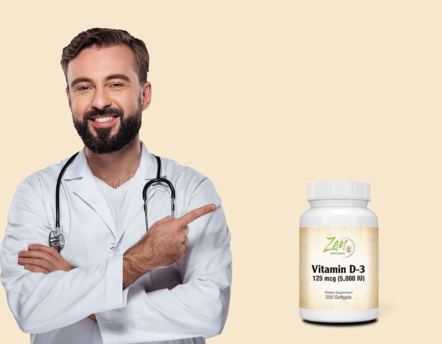 Zen Supplements - Vitamin D-3 5000 IU 250-Softgel - Supports Healthy Muscle Function, Bone Health & Immune Support : Health & Household