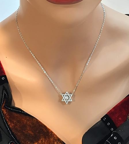 Miniatura 8 de Collar con colgante de piedra de baile de estrella de David en plata de ley con circonita de Swarovski cadena adjunta