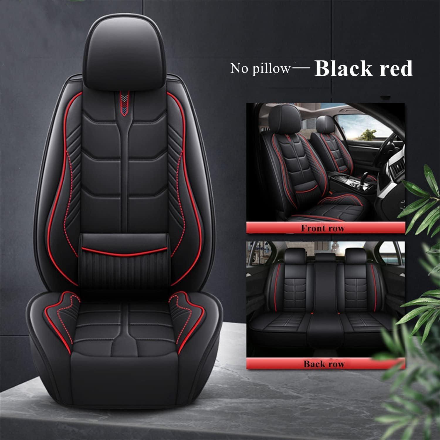 Auto Coprisedile in Pelle per F150 (4door) 2011-2018,Protezione per Sedile Anteriore Posteriore Consistenza Delicata Coprisedile,A/BlackRed-Nopillow