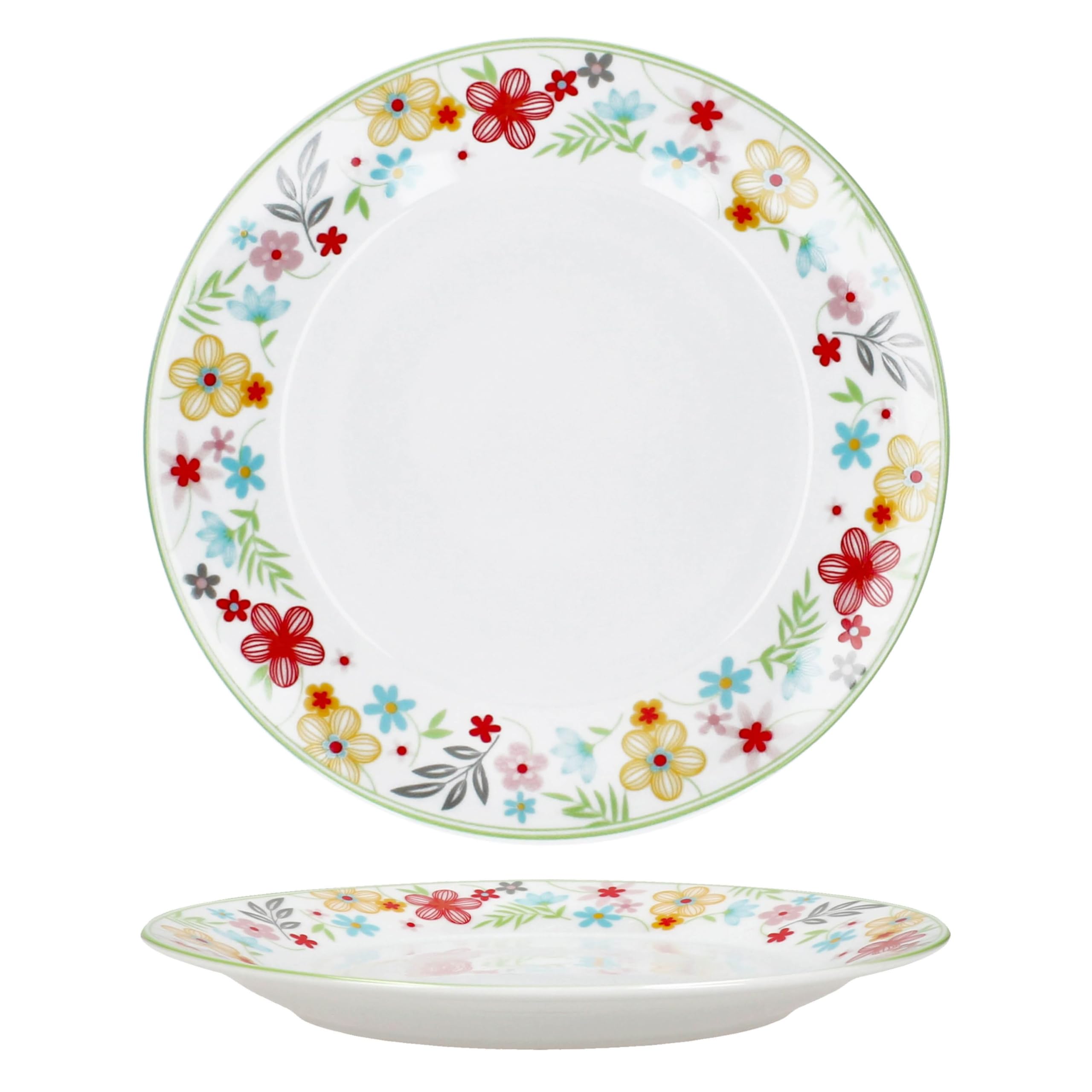 MamboCat Variant Blümchen Service de Petit-Déjeuner 18 Pièces I 6 Assiettes, Bols 450 ml et Tasses à Café 350 ml, Hauteur 10,3 cm pour 6 Personnes I Vaisselle en Porcelaine