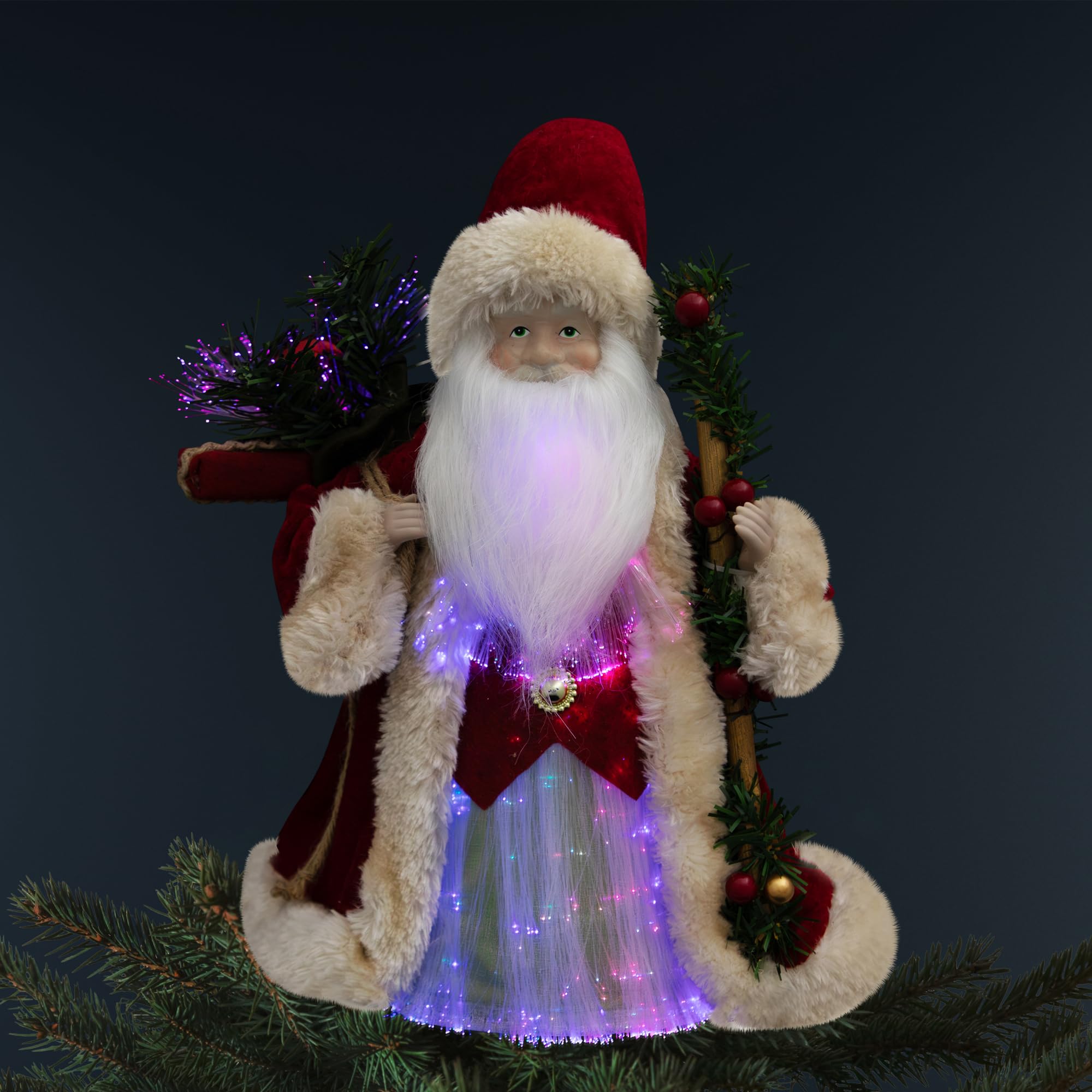 Lighted Color-Changing Fiber Optic Santa Claus Christmas Tree Topper - 12