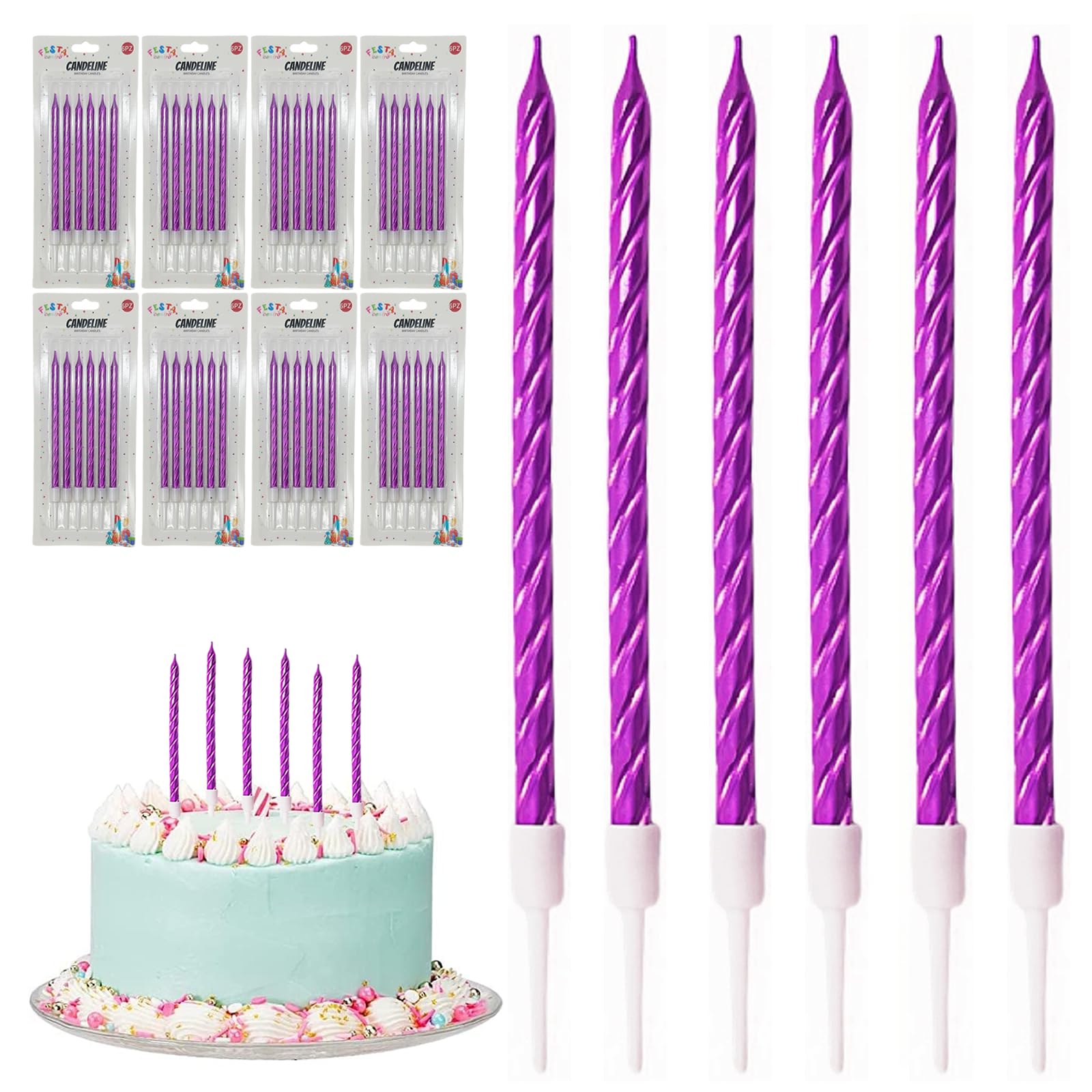 Festa Centro Purple (Purple) 48 Pieces Spiral Metallic Birthday Candles And Parties For Anniversary, Wedding, Candles Birthday Cake Decorations