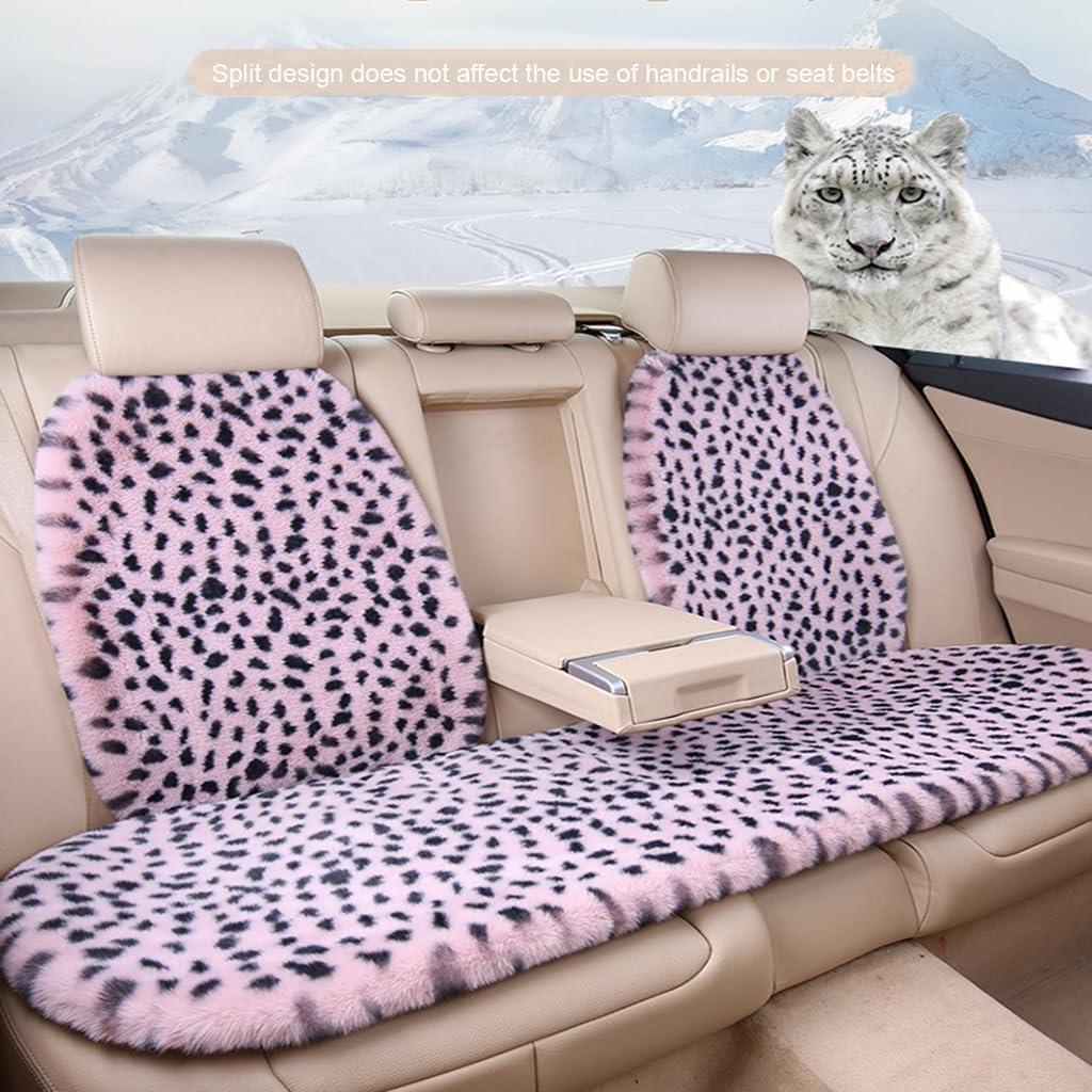 9PC Plush Leopard Car Seat Cover for Women, Non-Slip Automotive Seat Covers with 2 Neck Pillows, Universal Fit for Car Truck SUV Interior Cover, Fluffy Car Seat Cushion, Purple