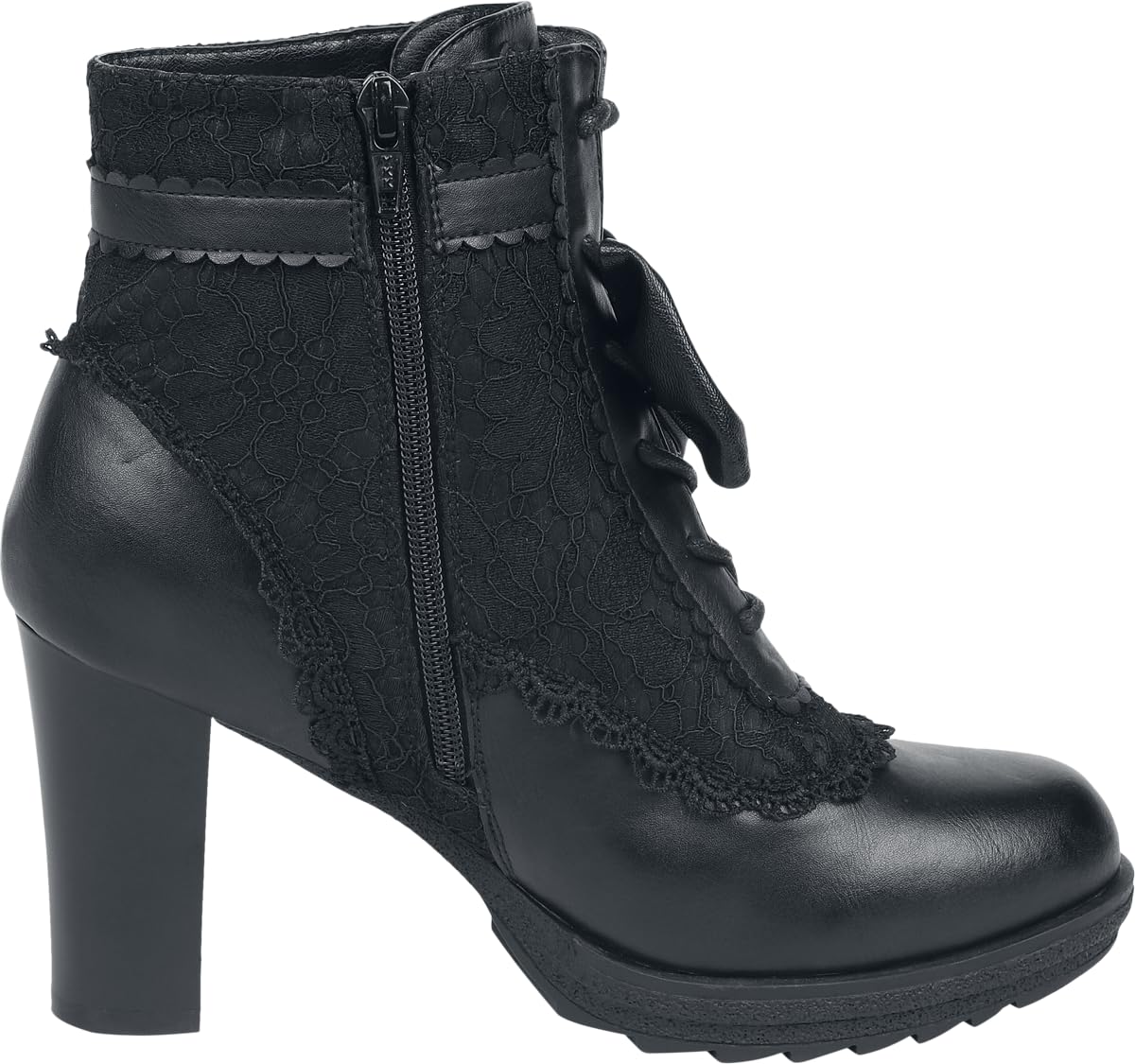 Gothicana by EMP Damen Schwarze High Heels mit Zierschleife, Reißverschluss und Schnürung