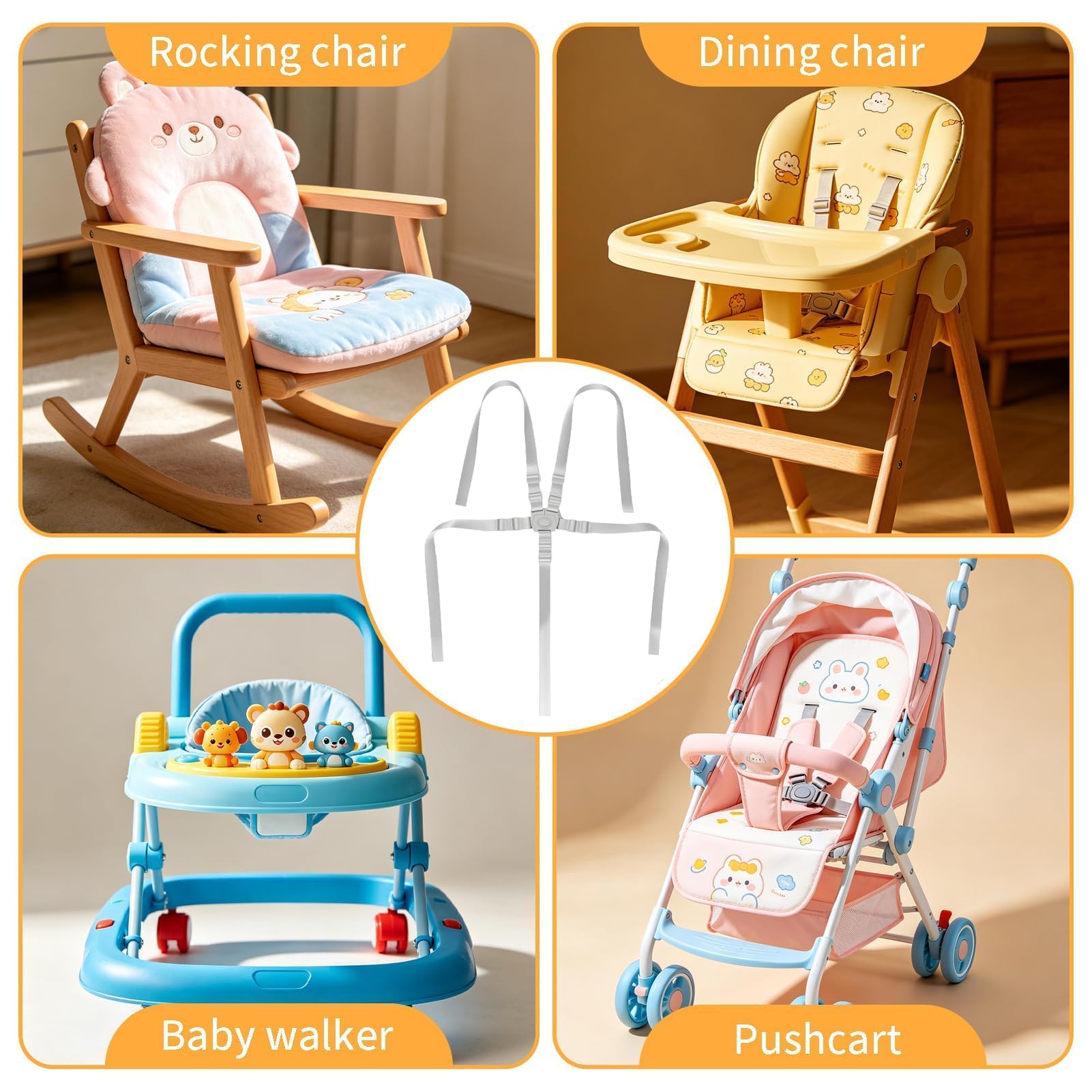 Harnais de Sécurité Universelle, Harnais Enfant Universel Réglable, Ceinture Remplacement avec Boucle Solide, Léger et Portable, Installation Facile ﻿pour Chaise Haute et Poussette