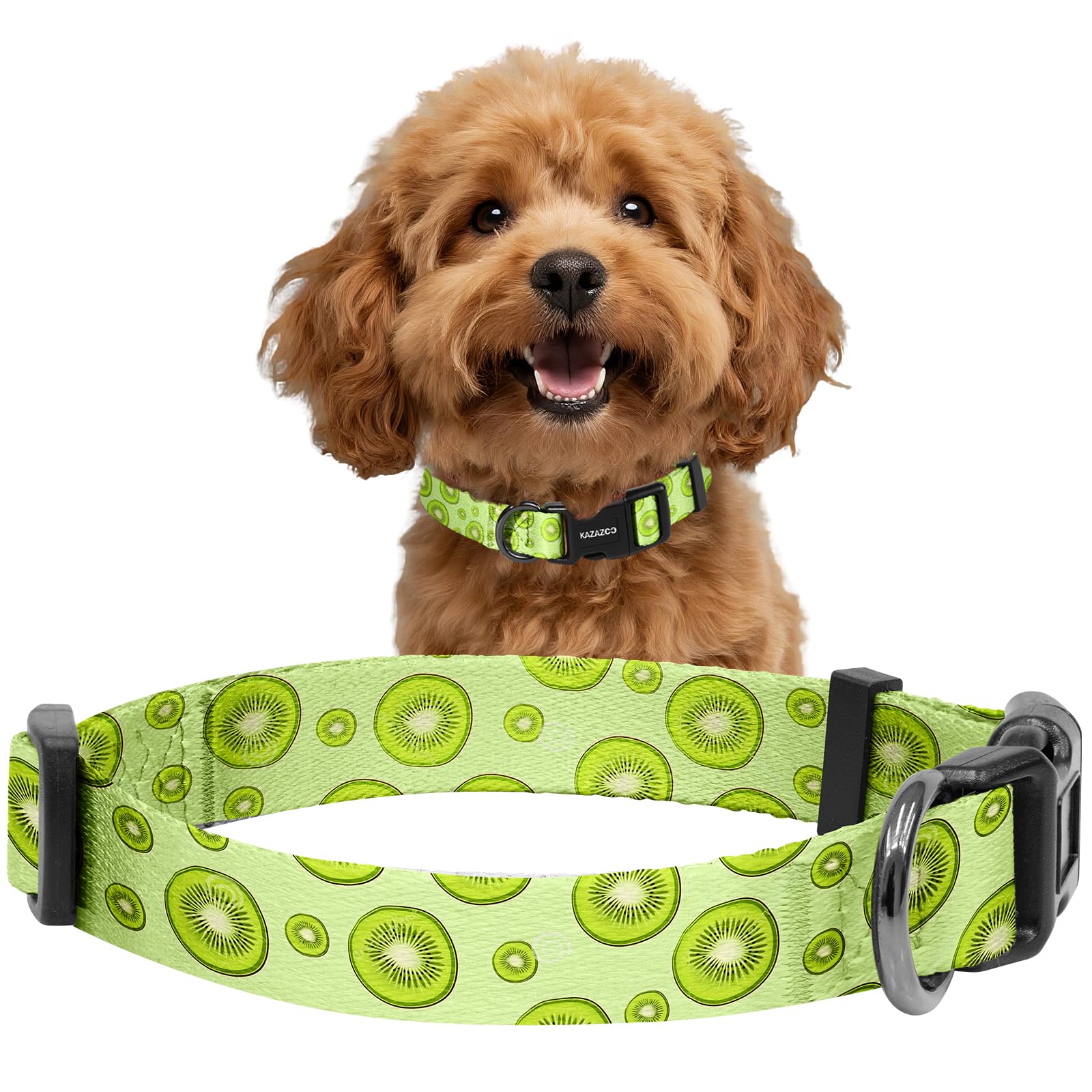 Kazazoo Dog Collar Cute and Soft Nylon Puppy Collar for Boy and Girl Dogs, Adjustable Dog Collars for Small Dogs, Kiwi Fruit-S