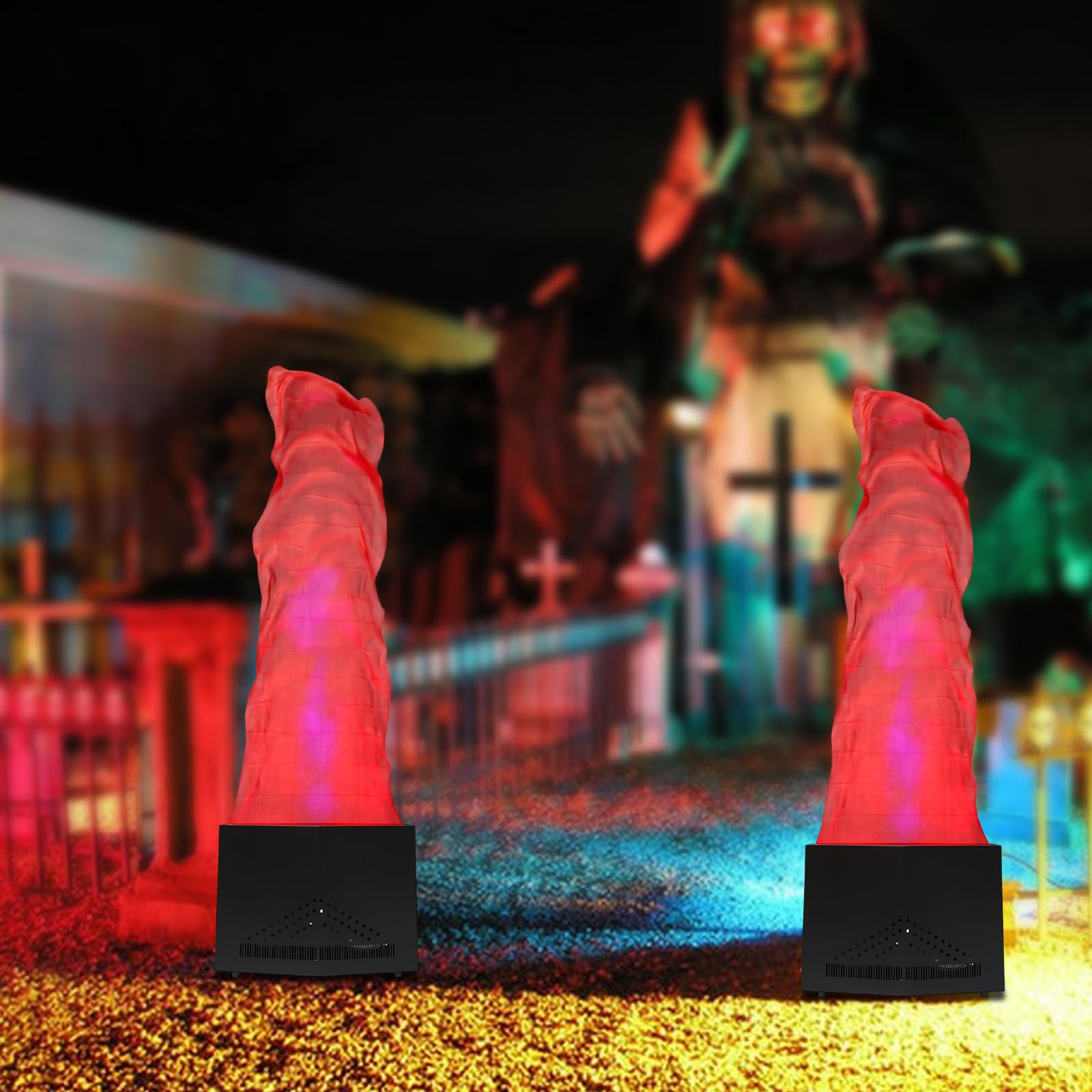 2PCS Fake Fire Flame Machine, LED Red Blue Fake Flame Light, Stage Show Lighting, Artificial Fake Fire Flames, Atmosphere Effect Fake Fire, Fake Flame Fire Light Machine for DJs, Stage Productions