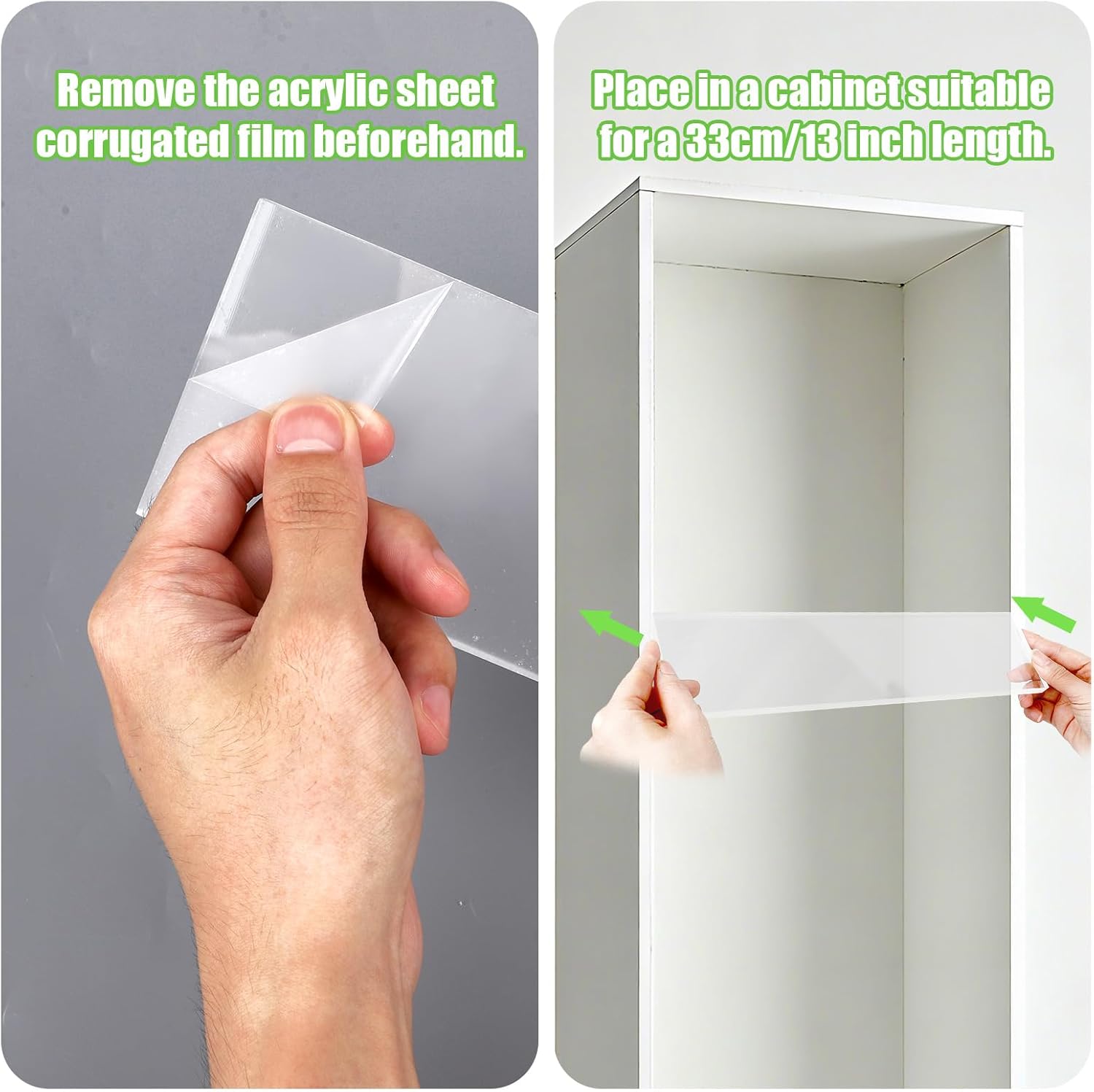 6 pcs Medicine Cabinet Shelf Replacement, 13x1.18in/33x7.6cm Wall Mount Acrylic Insert Shelves Board Storage 13 inch Shelving Replacemnt for Bathroom Kitchen Living Room Organizer (Clear)