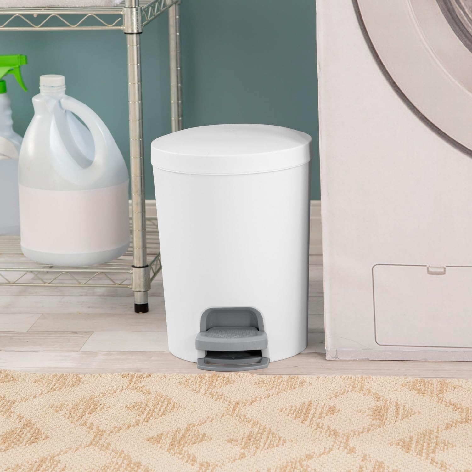 Sterilite 1.6 Gallon StepOn Wastebasket w/Lid, Small Plastic Trash Can for the Bathroom, Bedroom, or Dorm, Pedal and Liner, White, 2-Pack