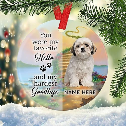 Miniatura 4 de Prezzy Adorno conmemorativo personalizado de perro Shih Tzu para decoración del árbol de Navidad, regalos de condolencias por pérdida del recuerdo