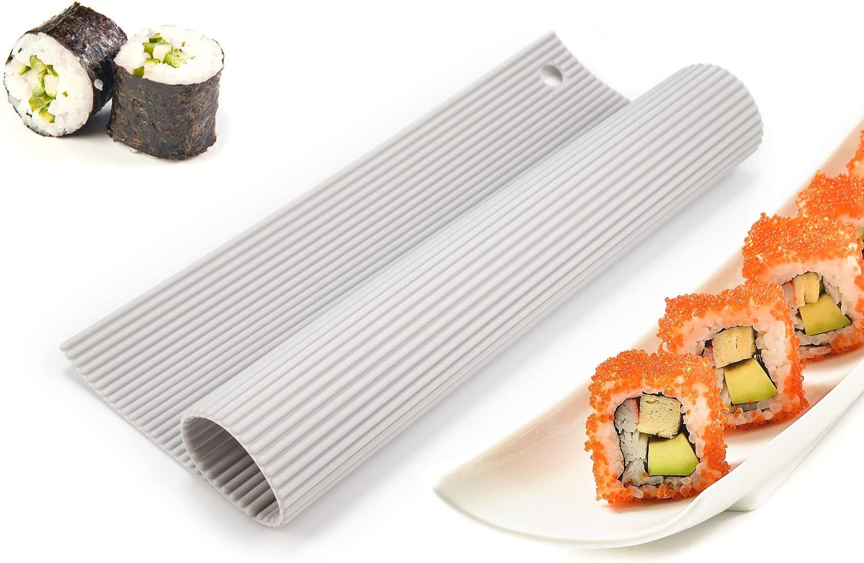 Made in Korea Silicone Sushi Mat/Trivet, Makisu, Sushi/Kimbap Roller, Dishwasher Safe, BPA Free, Nonstick, Flexible (Gray, 9.17'' x 8'')