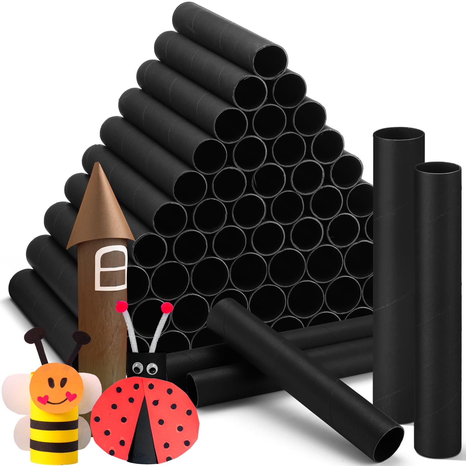 MotiMind 60 Pcs Cardboard Tubes for Craft 2 Size Empty Paper Towel Rolls Cardboard Toilet Paper Tubes Bulk for DIY Projects(Black,1.4 x 10 Inch, 1.6 x