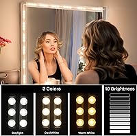 Vista 2 de Consciot Luces LED de Tocador para Espejo, Tira Estilo Hollywood, Color y Brillo Ajustables, Cable USB, Tira de Maquillaje Regulable que se Adhiere