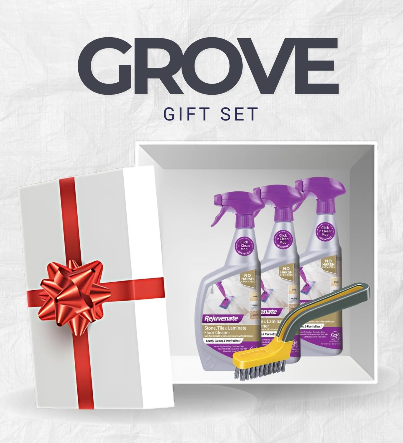 3x Rejuvenate Laminate Floor Cleaner 32 oz Liquid Bundle with Scrub Brush – Removes Ground-In Dirt and Stains from Stone, Tile, and Laminate Floors with Streak-Free Shine – Gift Set (4 Items)