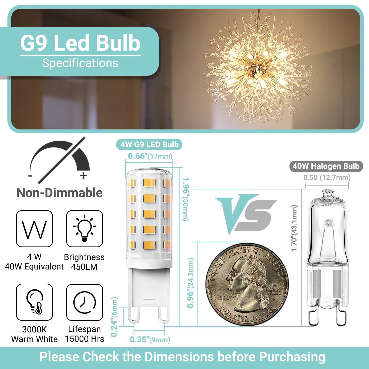 TJOY G9 LED Bulb 4W 3000K Soft Warm White 6 Pack Equivalent 40 Watt T4 G9 Halogen Replacement — view 2