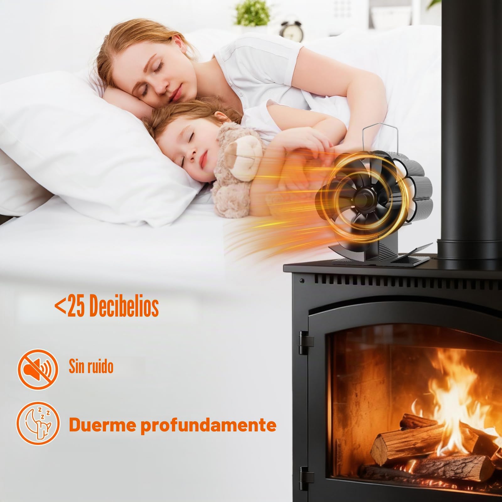 LURICO Ventilador de Chimenea sin electricidad, 5 Aspas Ventilador de Estufa, Ventilador de Estufa de Lena Silencioso para Estufas de Leña de Leña, Leña, Chimenea, Estufa (Negro)