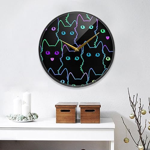 Miniatura 4 de Reloj de pared redondo con diseño de gatos de neón, silencioso, funciona con pilas, acrílico, moderno, simple, para cocina, sala de estar,