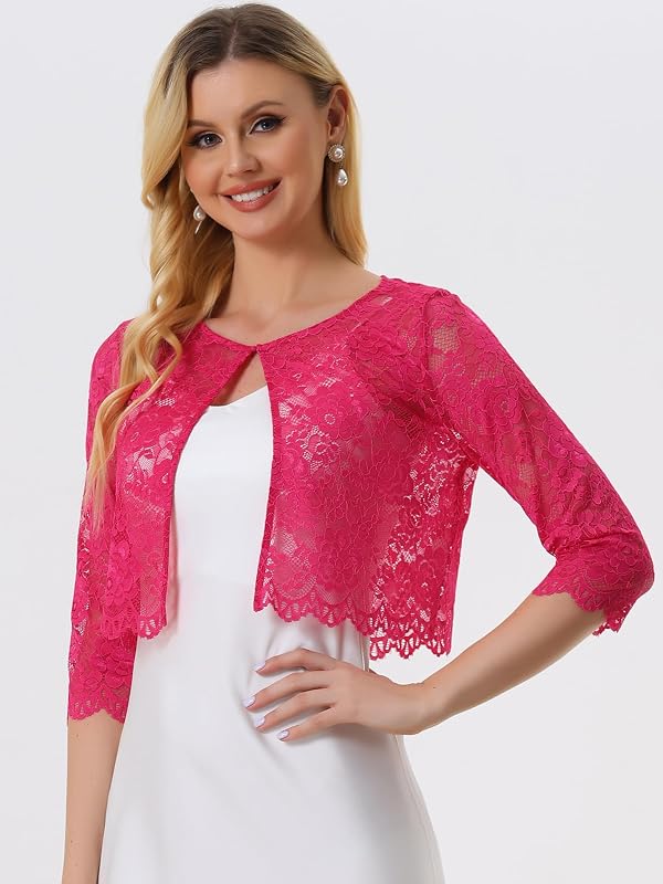 Allegra K Women's Lace Shrug 3/4 Sleeve Sheer Floral Bolero Shrugs Tops by Allegra K - Used condition - Image 3