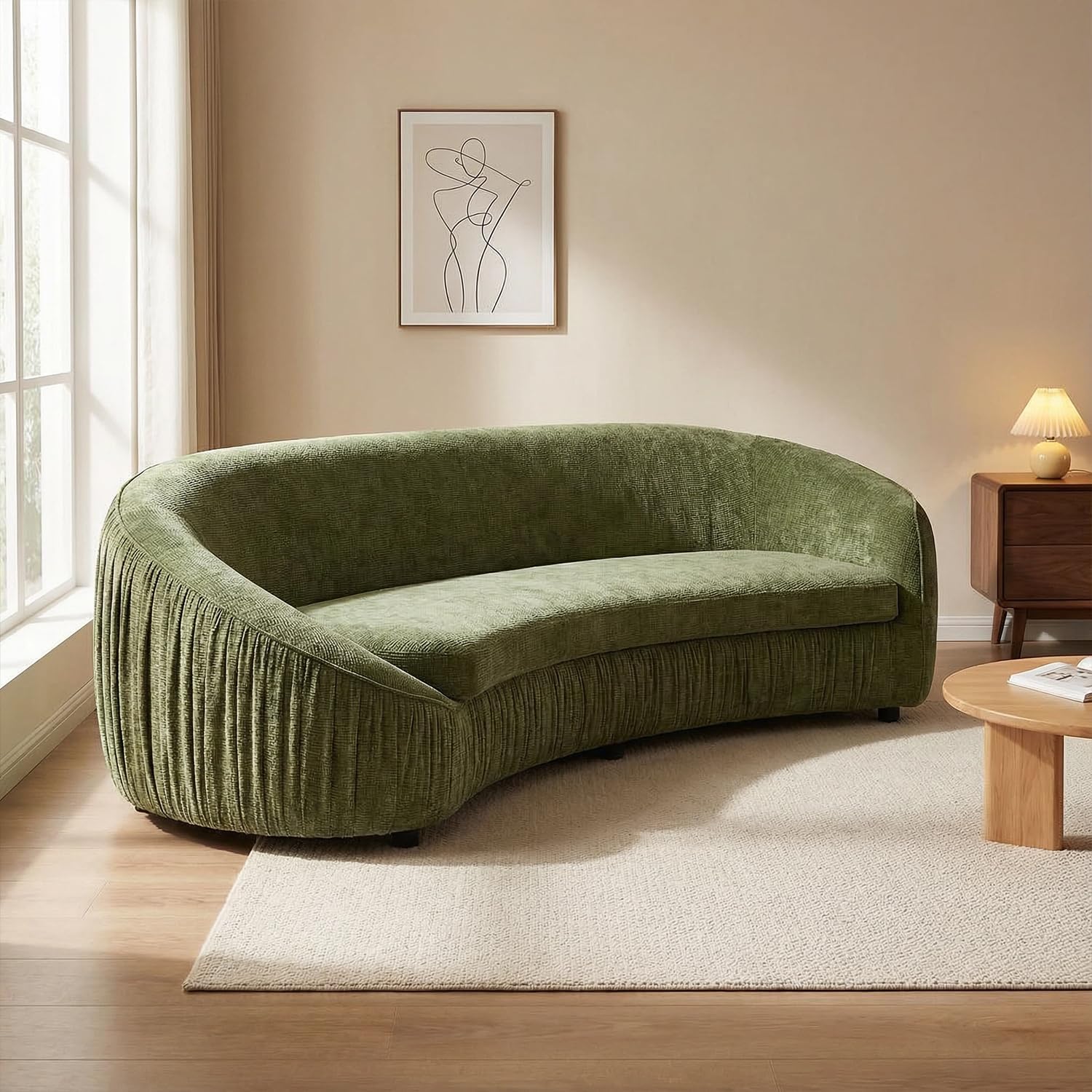 92" Oversized Curved Sofa,Luxury Chenille Velvet Upholstered Scandinavian Couch with Curved Armrest,Solid Wood Frame Deep Seat 3–4 Seater Sofa for Living Room,Apartment,Office,Emerald Green