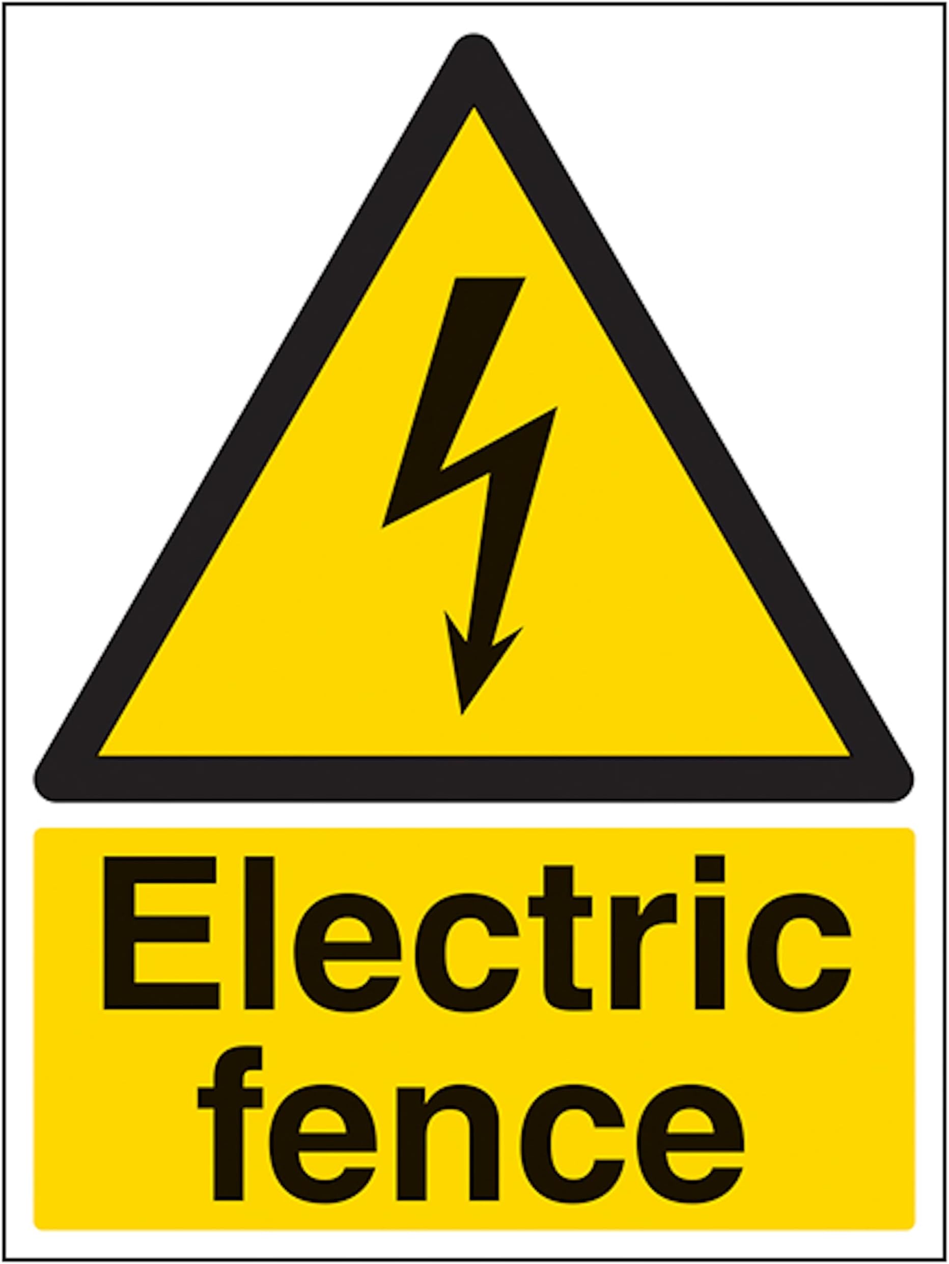 V Safety Electric Fence - Portrait 200 x 300 mm - Glow In The Dark 1mm Rigid Plastic Safety Sign