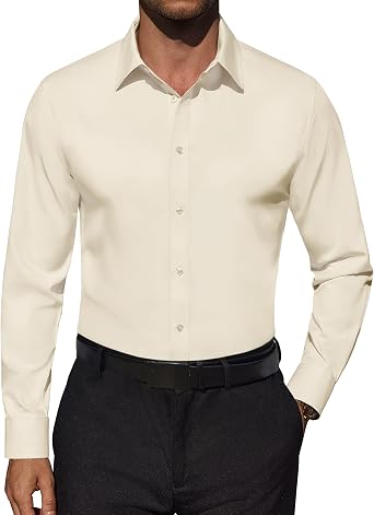 Lion Nardo Slim Fit Dress Shirts for Men Stretch Stain Proof Long Sleeve Wrinkle Free Button Down Shirt Business Formal Shirt