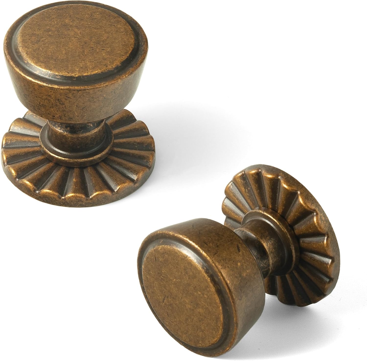 Goo-Ki 6 Pack Cabinet Knobs Antique Brass Drawer Knobs with Backplate Zinc Alloy Kitchen Hardware - Vintage Brass Single Hole/Screw Bar Cabinet Pulls with Spacer
